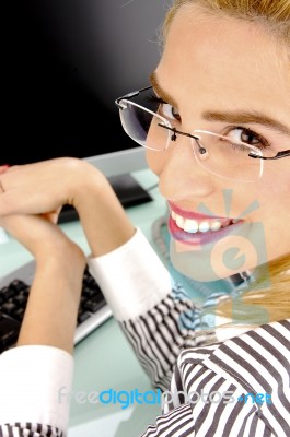 Close View Of Smiling Businesswoman Stock Photo