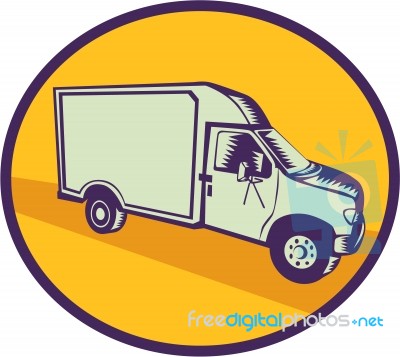 Closed Delivery Van Woodcut Stock Image