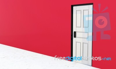 Closed Door With Red Wall Stock Image