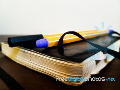 Closed Notebook And Pens Stock Photo