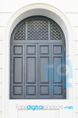 Closed Old Blue Wooden Windows Stock Photo