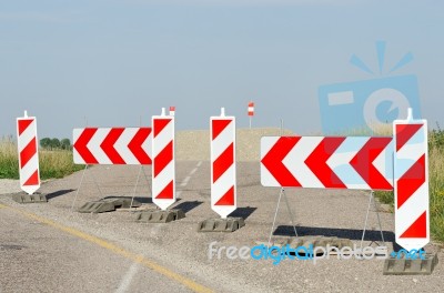 Closed Road With Signs Stock Photo