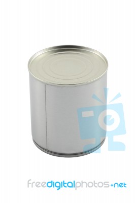 Closed Tin Can On White Background Stock Photo