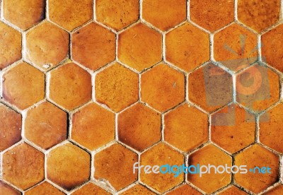 Closeup Background Image Of Hexagonal Clay Tiles Stock Photo