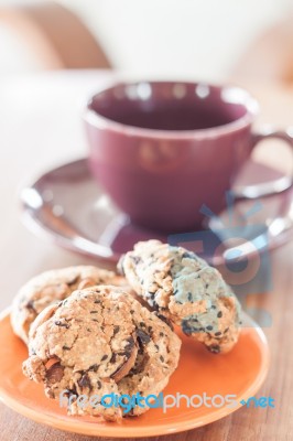 Closeup Cereal Cookies On Orange Plate Stock Photo