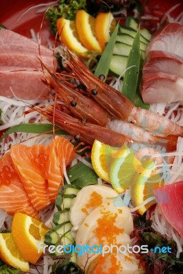 Closeup Colorful Assorted Sashimi Stock Photo