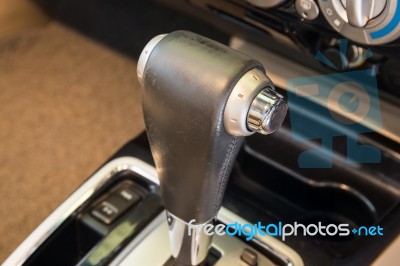 Closeup Detail Of Modern Car Interior. Automatic Transmission Car Stock Photo