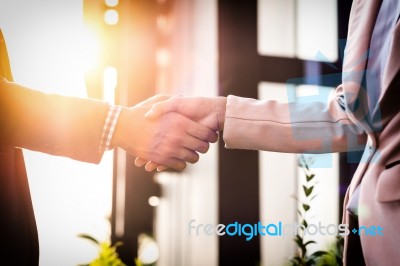 Closeup Friendly Meeting Handshake Between Business Woman And  B… Stock Photo