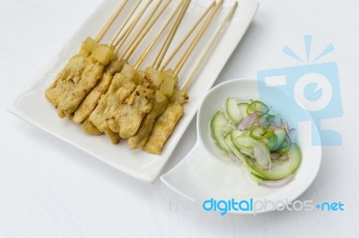 Closeup Grill Pork Satay Stock Photo