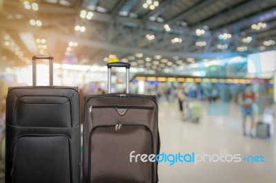 Closeup Group Of Luggage Stock Photo