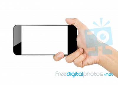 Closeup Hand Hold Smartphone Clipping Path Inside Stock Photo