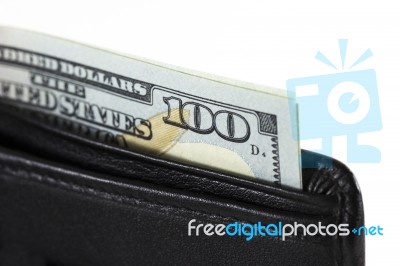 Closeup Hundred Dollars In Wallet Stock Photo