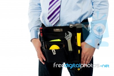 Closeup Image Of Handyman Tool Belt Stock Photo