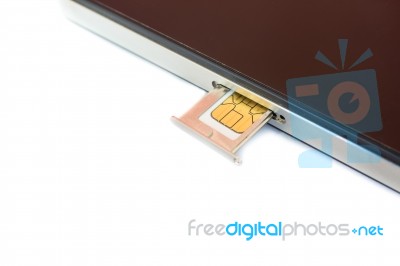 Closeup Nano Sim Card Ready To Insert To Smartphone On White Background Stock Photo