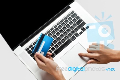 Closeup Of A Woman Shopping In Online Stock Photo