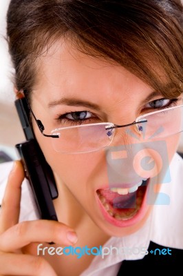 Closeup Of Angry Young Female Lawyer Stock Photo