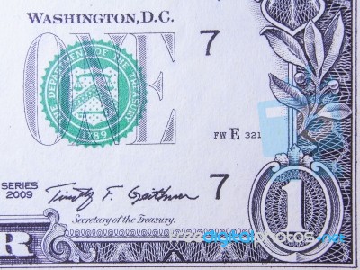 Closeup Of Detail On The Us $1 Dollar Stock Photo