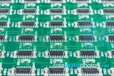 Closeup Of Electronic Circuit Board With Electronic Components B… Stock Photo