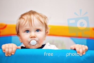 Closeup Of One Year Baby Boy Stock Photo