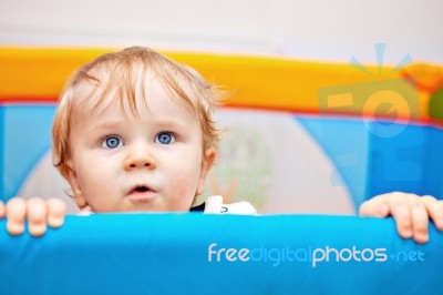 Closeup Of One Year Baby Boy Stock Photo