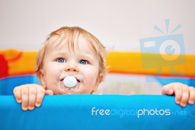 Closeup Of One Year Baby Boy Stock Photo