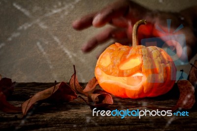 Closeup Of Scary Halloween Pumpkins Stock Photo