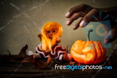 Closeup Of Scary Halloween Pumpkins Stock Photo