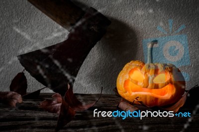 Closeup Of Scary Halloween Pumpkins Stock Photo