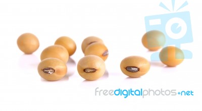 Closeup Of Soy Beans Isolated On The White Background Stock Photo