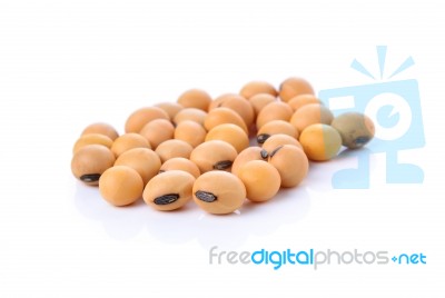 Closeup Of Soy Beans On White Background Stock Photo