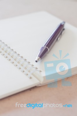 Closeup Pen With Spiral Notebook Stock Photo