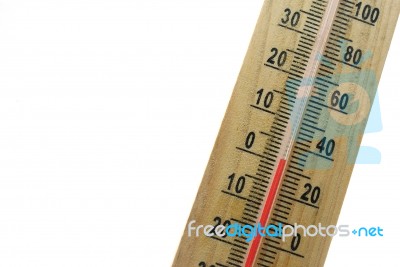 Closeup Photo Of Wooden Thermometer Stock Photo