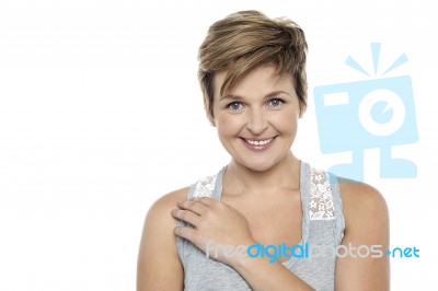 Closeup Portrait Of A Pretty Young Woman Smiling Stock Photo