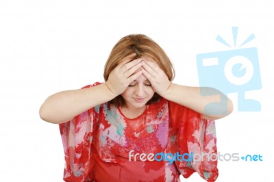 Closeup Portrait Of A Young Woman Looking Depressed Stock Photo