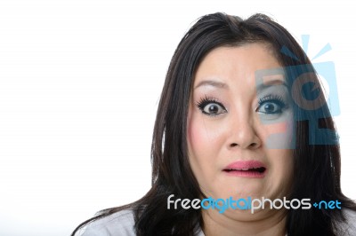 Closeup Portrait Of Frightened And Shocked Asian Woman Isolated Stock Photo