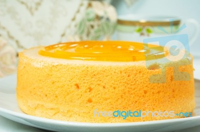 Closeup Sponge Cake Dessert Stock Photo