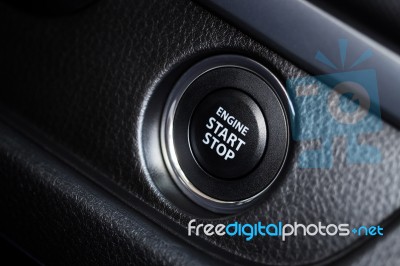 Closeup Start Engine Button Of Modern Car Stock Photo