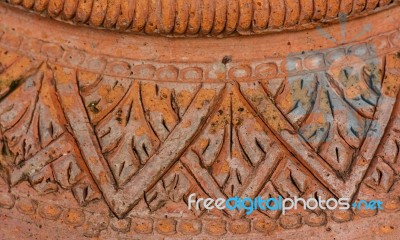 Closeup Thai Earthenware Pottery Stock Photo