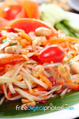 Closeup Thai Papaya Spicy Salad, Som Tum Thai Stock Photo