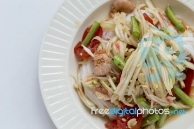 Closeup Thai Style Spicy Papaya Salad Stock Photo