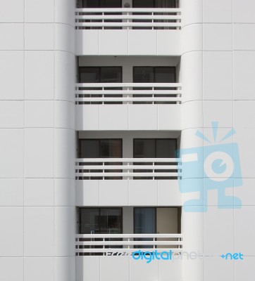 Closeup White Balcony Modern Building Stock Photo