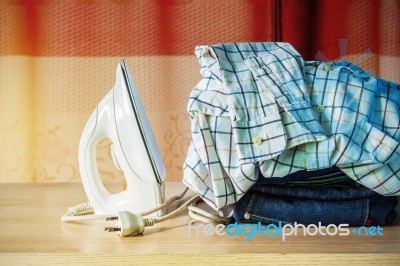 Clothes On A Wooden Stock Photo