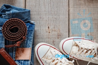 Clothing On The Wooden Stock Photo