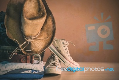 Clothing On The Wooden Floor Stock Photo