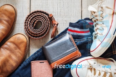 Clothing On The Wooden Floor Stock Photo