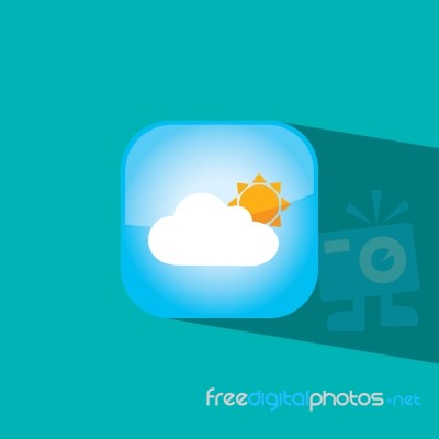 Cloud And Sun Button Icon Flat   Illustration  Stock Image