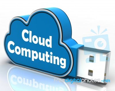 Cloud Computing Cloud Pen Drive Shows Digital Services And Onlin… Stock Image