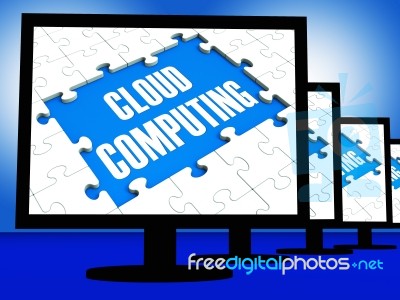 Cloud Computing On Monitors Showing System Networks Stock Image