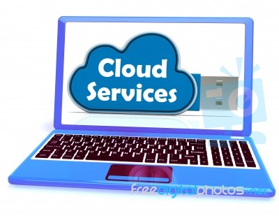 Cloud Services Memory Stick Laptop Shows Internet File Backup An… Stock Image