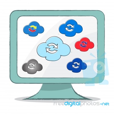 Cloud Sync Icon On Computer Monitor -  Illustration Stock Image